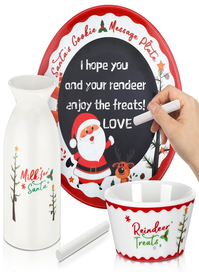 Nitial 4 Pcs Christmas Cookies for Santa Plate Set Message Santa Milk Jar Reindeer Treat Bowl Chalk Xmas Dinnerware Set for Christmas Eve Gift Holiday - Image 1